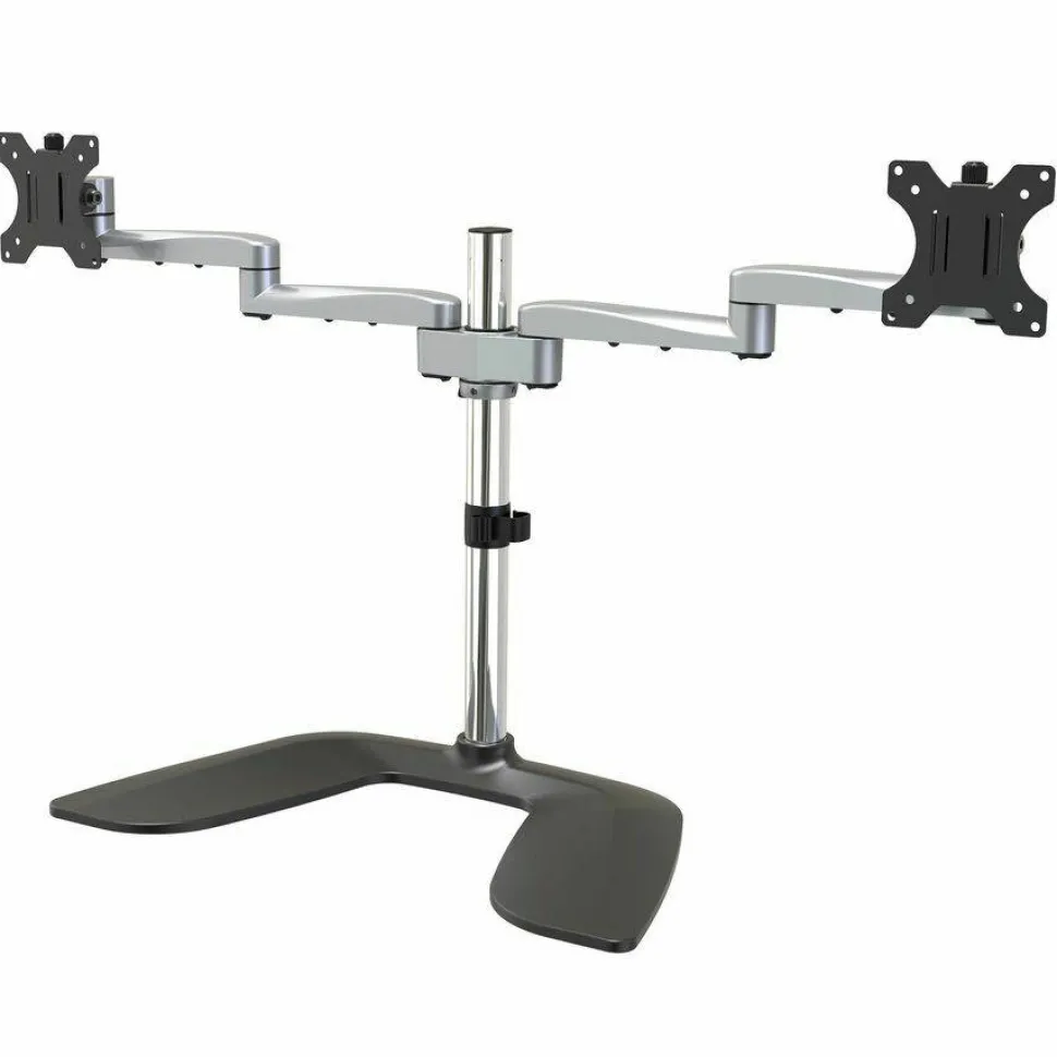StarTech Dual Monitor Stand, Ergonomic Desktop Monitor Stand for up to 32"(17.6lb/8kg) VESA Displays, Free-Standing Adjustable, Silver