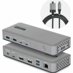 StarTech Dual-Monitor USB-C Docking Station, DisplayPort, 4K 60Hz, 100W Laptop Charging, 1GbE, Driverless, Multi-Monitor Dock