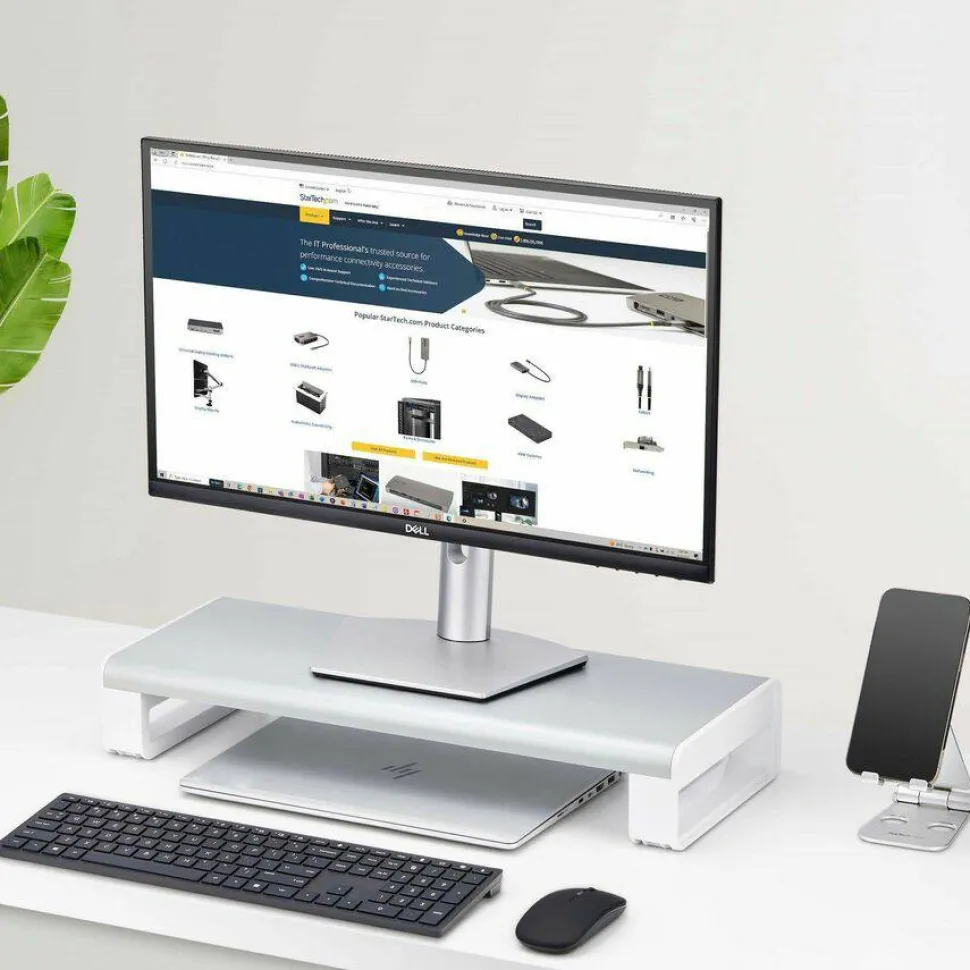 StarTech Ergonomic Monitor Riser Stand, Up to 33lb/15kg, Fixed height 3.5in/9cm, Desktop Computer Monitor/Laptop Riser, Steel, TAA