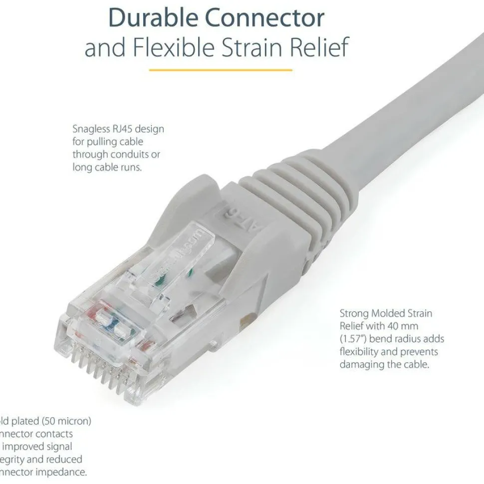 StarTech 7ft CAT6 Ethernet Cable - Gray Snagless Gigabit - 100W PoE UTP 250Mhz Category 6 Patch Cord UL Certified Wiring/TIA