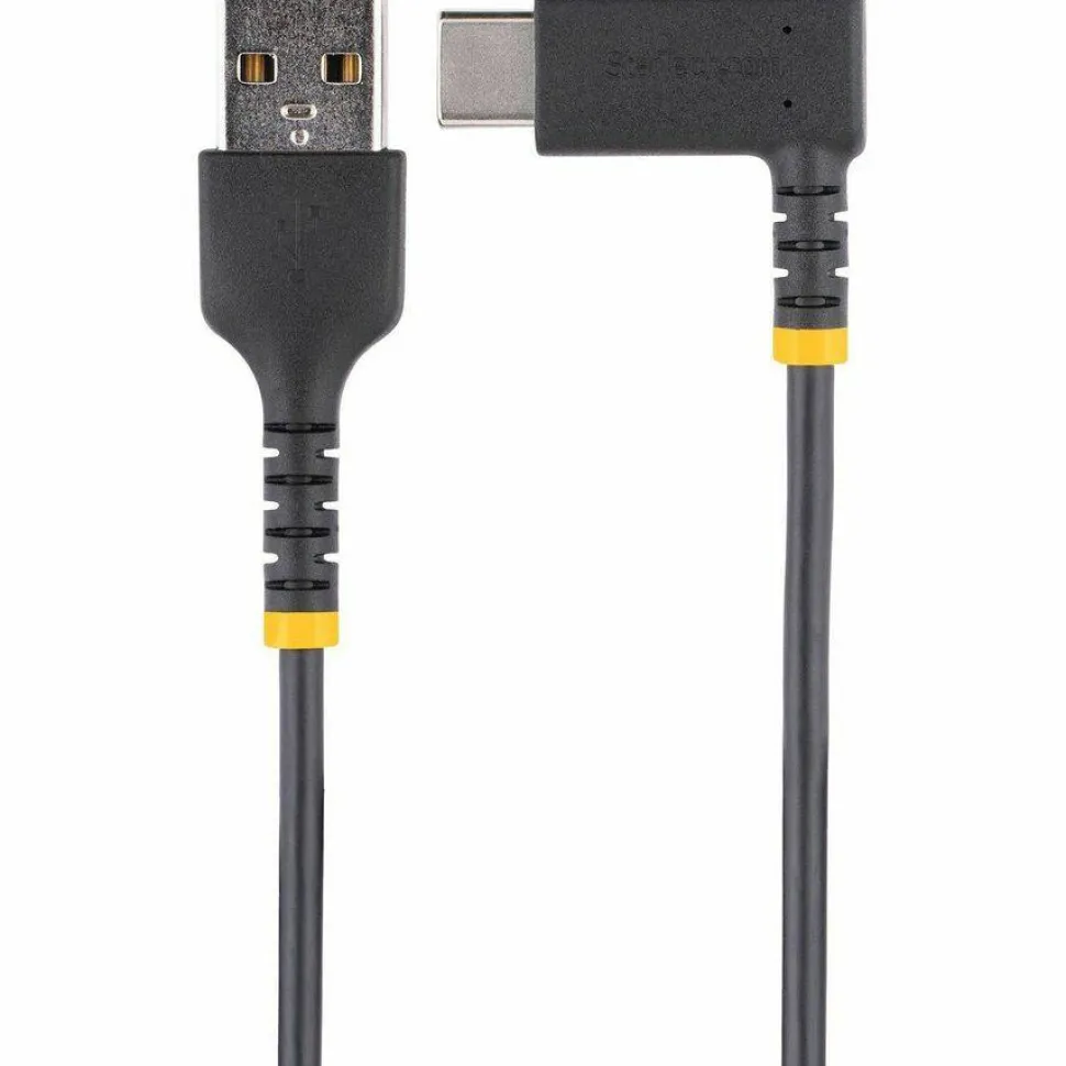 StarTech 1ft (30cm) USB-A to USB-C Fast Charging Cable, Rugged, Right-Angled, Charge & Sync, 3A, USB 2.0, TPE Jacket and Aramid Fiber