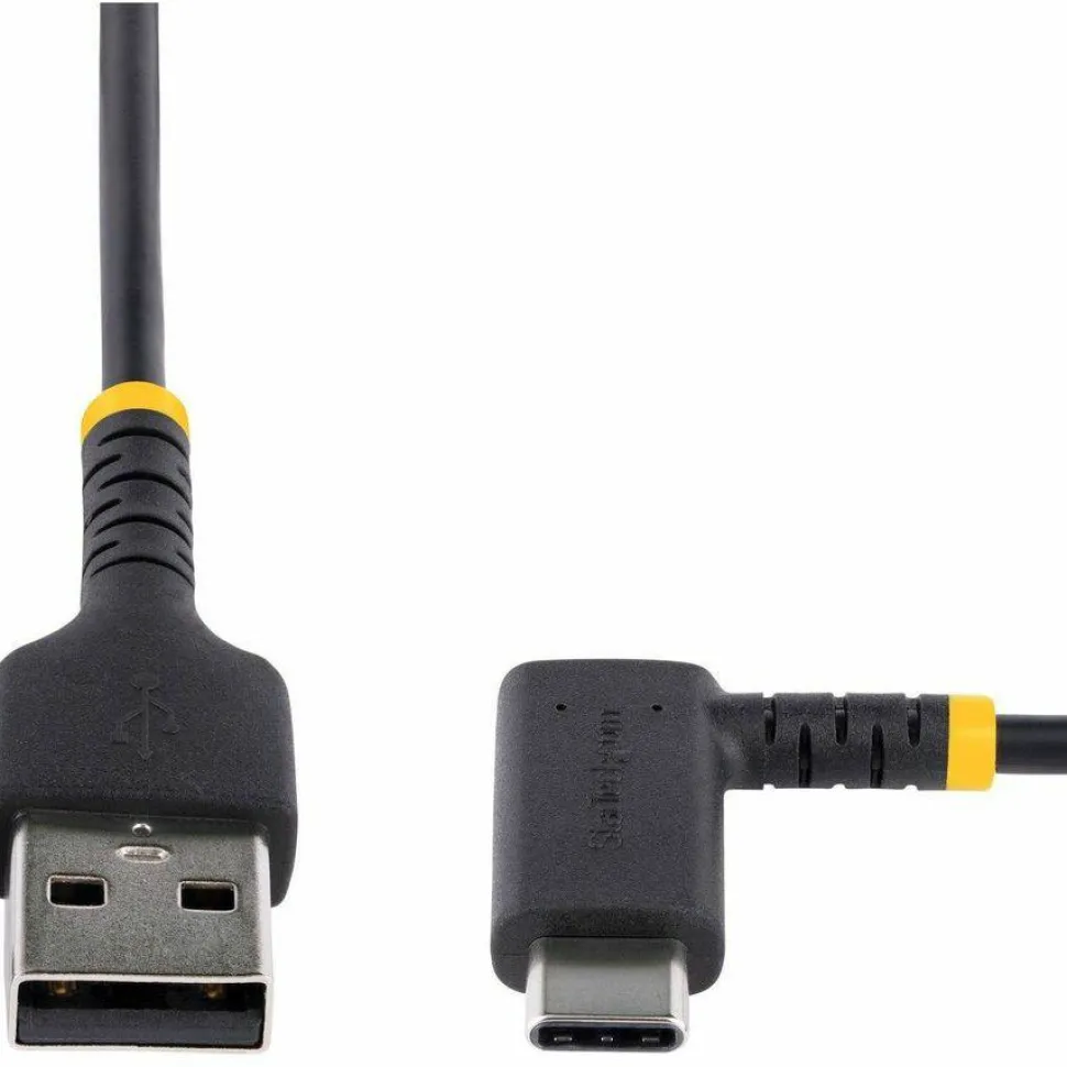 StarTech 1ft (30cm) USB-A to USB-C Fast Charging Cable, Rugged, Right-Angled, Charge & Sync, 3A, USB 2.0, TPE Jacket and Aramid Fiber