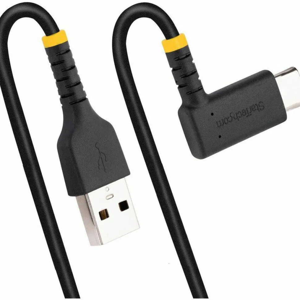 StarTech 1ft (30cm) USB-A to USB-C Fast Charging Cable, Rugged, Right-Angled, Charge & Sync, 3A, USB 2.0, TPE Jacket and Aramid Fiber