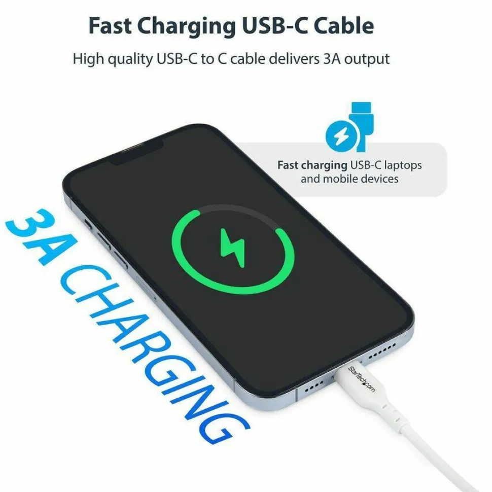 StarTech 3ft (91cm) USB-C Charging Cable, Charge & Sync, 60W (3A) PD, USB 2.0 Laptop Charger Cable, TPE Jacket - USB C Charging Cord