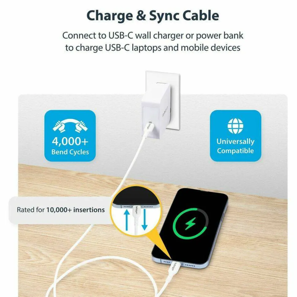 StarTech 3ft (91cm) USB-C Charging Cable, Charge & Sync, 60W (3A) PD, USB 2.0 Laptop Charger Cable, TPE Jacket - USB C Charging Cord