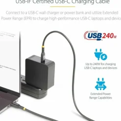StarTech 3ft (91cm) USB-C Charging Cable, Charge & Sync, 240W (5A) PD EPR, USB 2.0 Laptop Charger Cable, USB-IF Certified , TPE Jacket