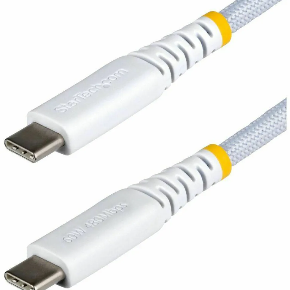 StarTech 3ft (91cm) White USB-C Charging Cable, 60W (3A) PD, Dual-Layer Braided Nylon/TPE Jacket, Rugged USB 2.0 Laptop Charger Cord