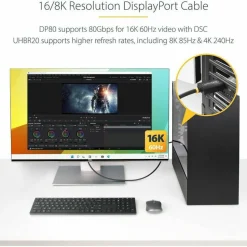 StarTech 3ft DisplayPort 2.1 Cable, VESA Certified DP80 DisplayPort Cable w/UHBR20/HDR/DSC 1.2a/HDCP 2.2, 16K/8K 60Hz, DP 2.1 Cord
