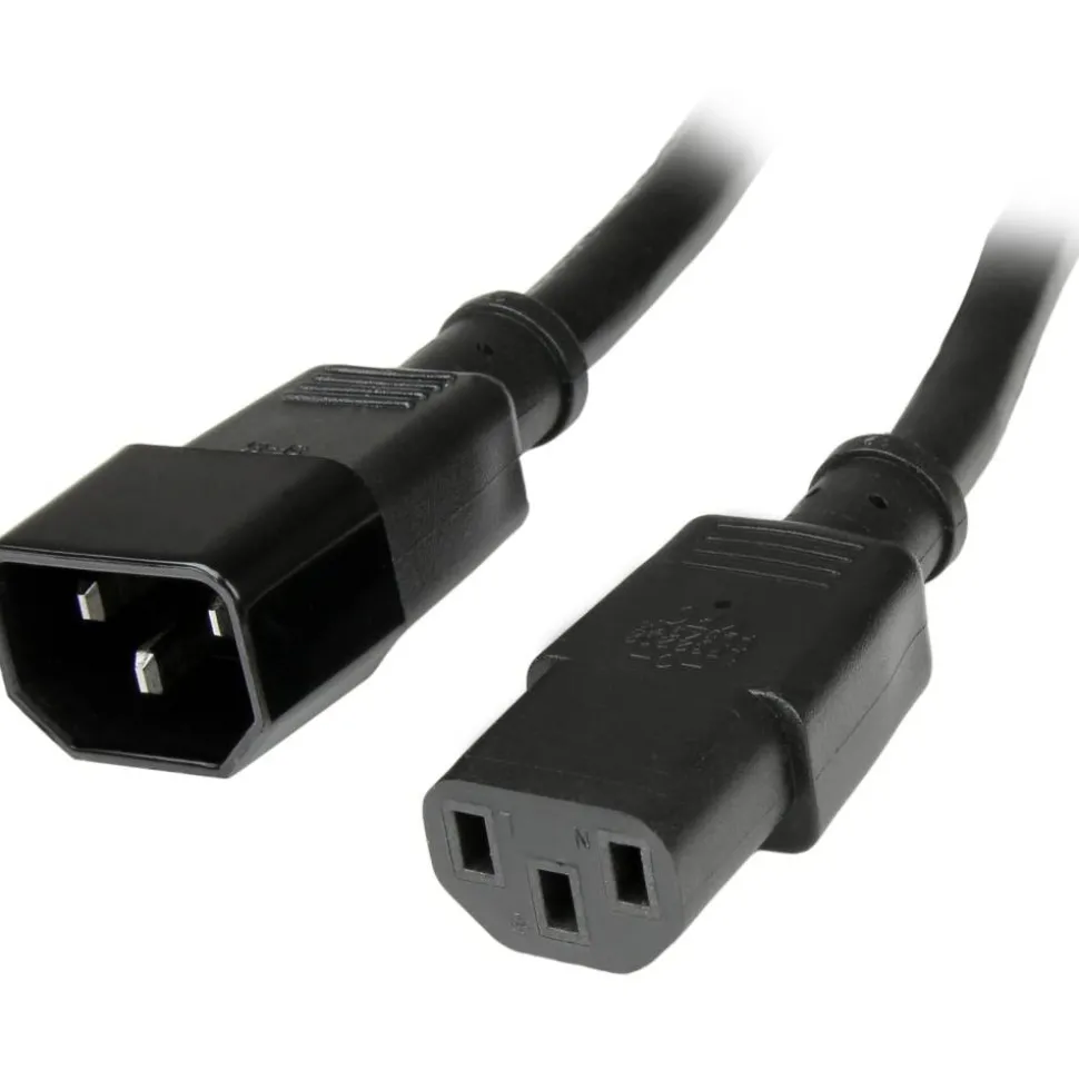 StarTech 6ft (1.8m) Heavy Duty Extension Cord, IEC C14 to IEC C13 Black Extension Cord, 15A 125V, 14AWG, Heavy Gauge Power Cable