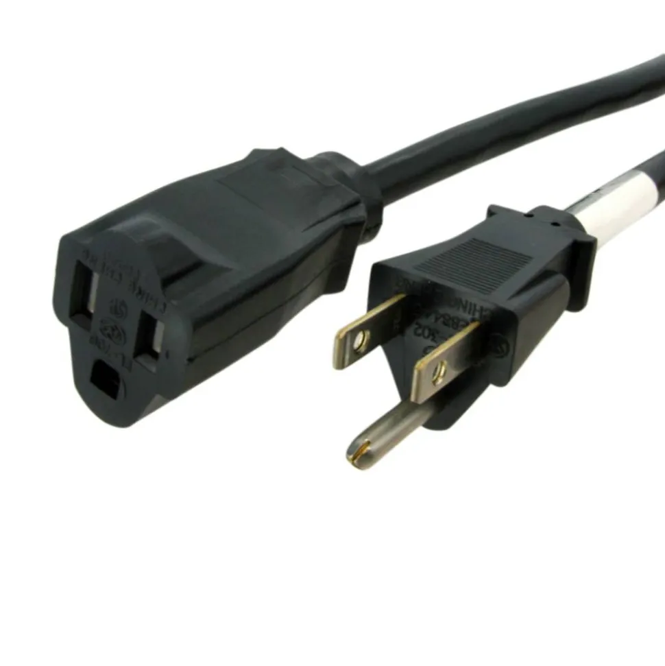 StarTech 6ft (1.8m) Heavy Duty Extension Cord, NEMA5-15R to NEMA5-15P Black Extension Cord, 15A 125V, 14AWG, Heavy Gauge Power Cable