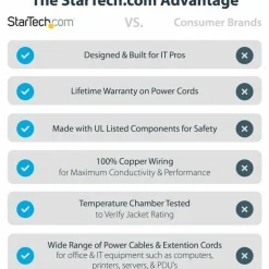 StarTech 6ft (1.8m) Heavy Duty Extension Cord, NEMA5-15R to NEMA5-15P Black Extension Cord, 15A 125V, 14AWG, Heavy Gauge Power Cable
