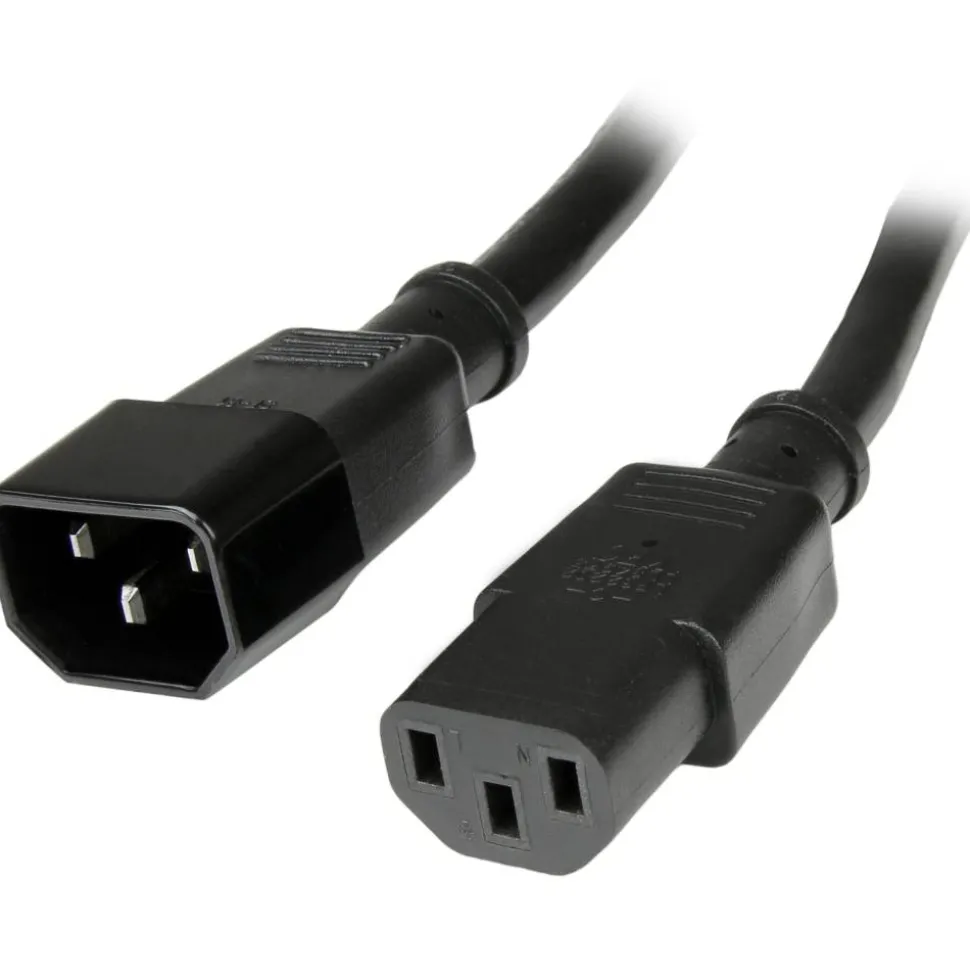StarTech 10ft (3m) Heavy Duty Extension Cord, IEC C14 to IEC C13 Black Extension Cord, 15A 125V, 14AWG, Heavy Gauge Power Cable