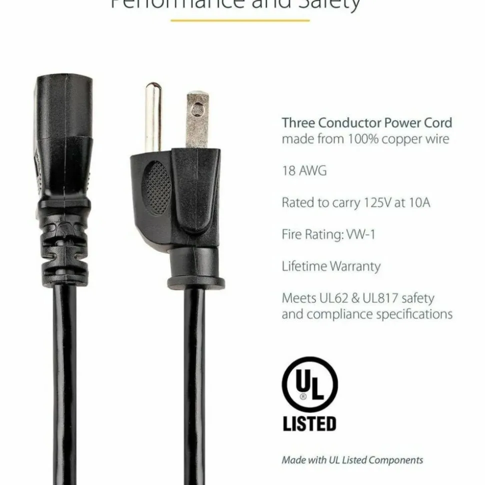 StarTech 10ft (3m) Heavy Duty Power Cord, NEMA 5-15P to C13, 15A 125V 14AWG, Replacement AC Computer Power Cord, PC Power Supply Cable