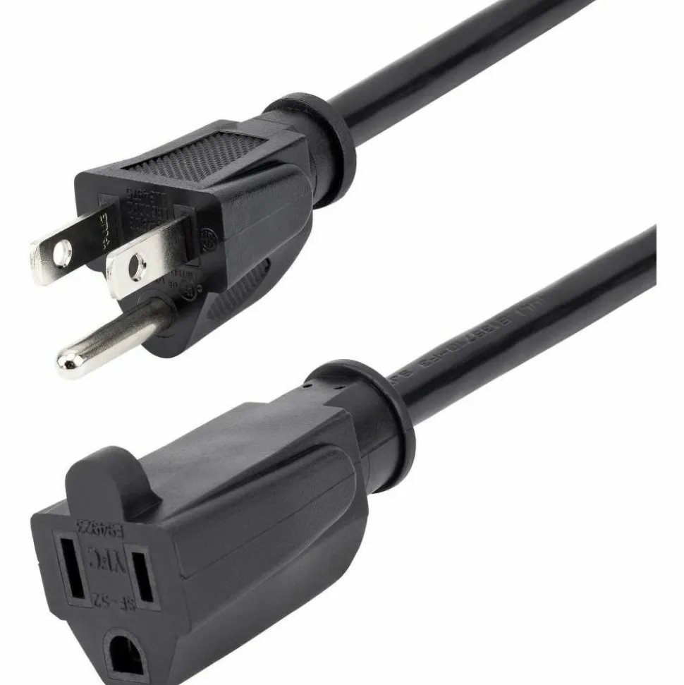 StarTech 1ft (0.3m) Short Extension Cord, NEMA5-15R to NEMA5-15P Black Extension Cord, 13A 125V, 16AWG, Computer Power Extension Cable