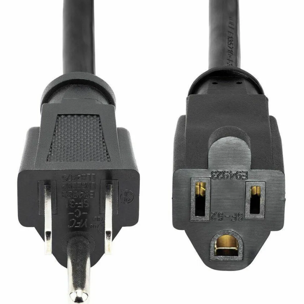 StarTech 1ft (0.3m) Short Extension Cord, NEMA5-15R to NEMA5-15P Black Extension Cord, 13A 125V, 16AWG, Computer Power Extension Cable