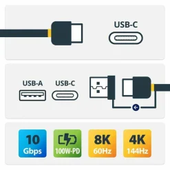 StarTech 3.3ft (1m) USB-C Cable with USB-A Adapter Dongle, USB 10Gbps/5Gbps, 100W (5A) PD, 8K 60Hz / 4K 144Hz DP Alt Mode