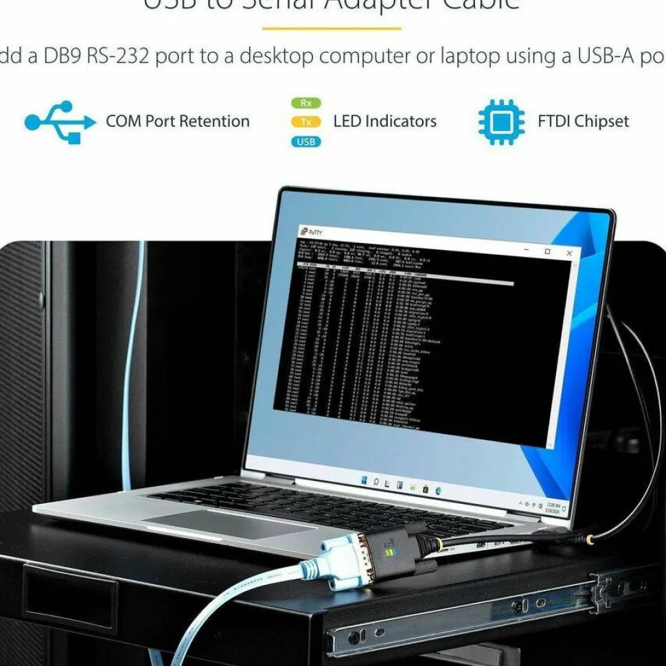 StarTech 3ft (1m) USB to Serial Adapter Cable, COM Retention, FTDI IC, DB9 RS232, Interchangeable DB9 Screws/Nuts, Windows/macOS/Linux