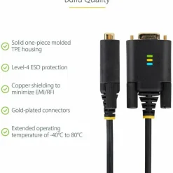 StarTech 3ft (1m) USB to Serial Adapter Cable, COM Retention, FTDI IC, DB9 RS232, Interchangeable DB9 Screws/Nuts, Windows/macOS/Linux