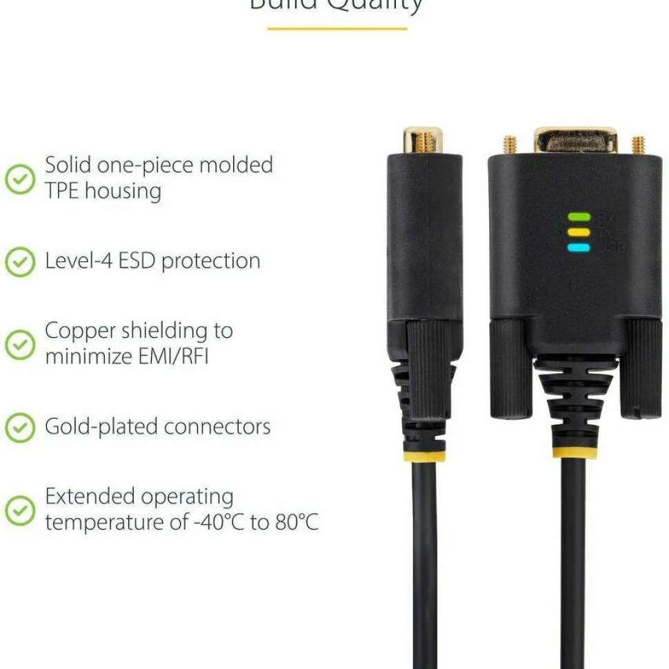 StarTech 3ft (1m) USB to Serial Adapter Cable, COM Retention, FTDI IC, DB9 RS232, Interchangeable DB9 Screws/Nuts, Windows/macOS/Linux