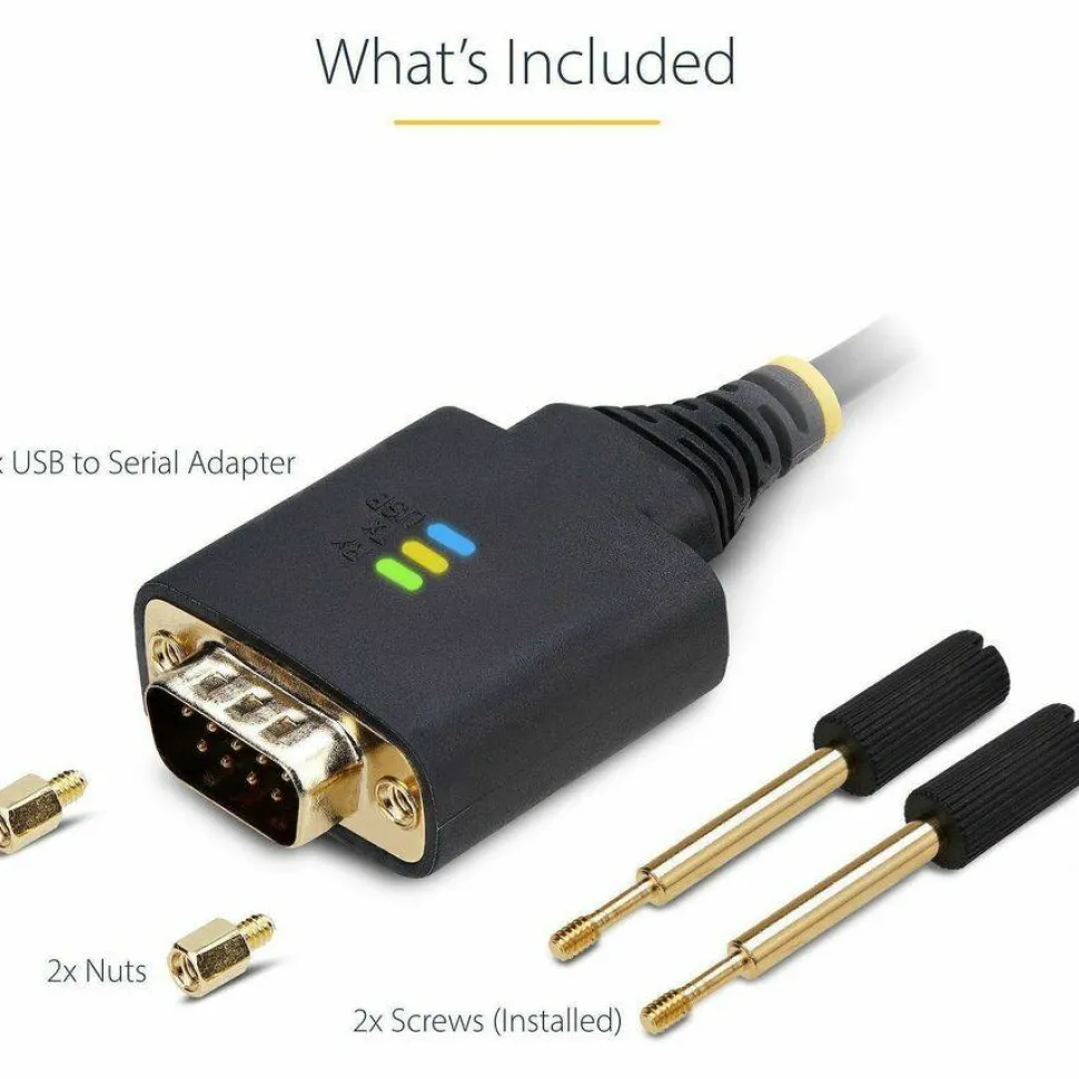 StarTech 3ft (1m) USB to Serial Adapter Cable, COM Retention, FTDI IC, DB9 RS232, Interchangeable DB9 Screws/Nuts, Windows/macOS/Linux