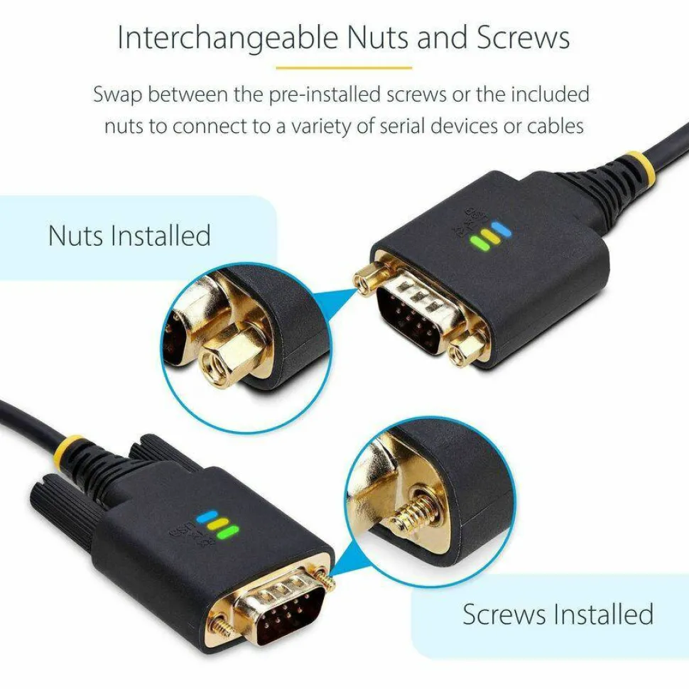 StarTech 3ft (1m) USB to Serial Adapter Cable, COM Retention, FTDI IC, DB9 RS232, Interchangeable DB9 Screws/Nuts, Windows/macOS/Linux