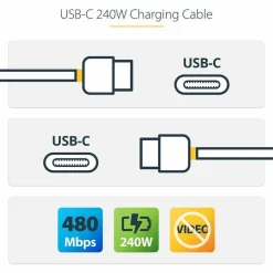 StarTech 3ft White USB-C Charging Cable, USB-IF Certified USB C Cable, 240W PD EPR, USB 2.0 Type-C Laptop Charger Cord, TPE Jacket