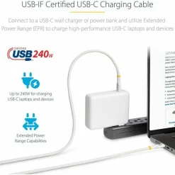 StarTech 3ft White USB-C Charging Cable, USB-IF Certified USB C Cable, 240W PD EPR, USB 2.0 Type-C Laptop Charger Cord, TPE Jacket