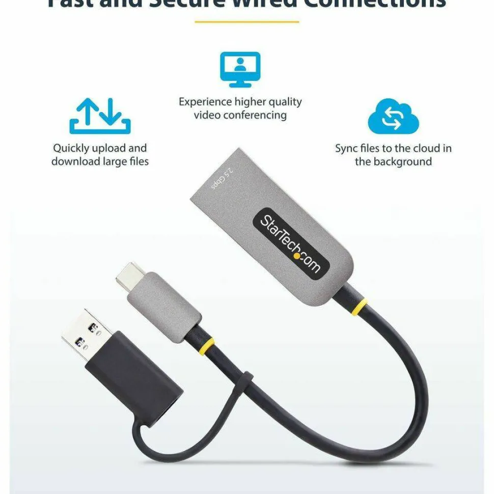 StarTech 2.5GbE USB-C to Ethernet Adapter with USB-A Converter, NBASE-T NIC, USB 3.0 Type-C 2.5/1G Multi Speed Network, USB 3.1 RJ45