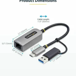 StarTech 2.5GbE USB-C to Ethernet Adapter with USB-A Converter, NBASE-T NIC, USB 3.0 Type-C 2.5/1G Multi Speed Network, USB 3.1 RJ45
