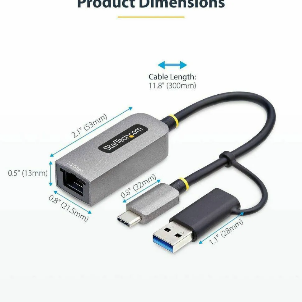 StarTech 2.5GbE USB-C to Ethernet Adapter with USB-A Converter, NBASE-T NIC, USB 3.0 Type-C 2.5/1G Multi Speed Network, USB 3.1 RJ45