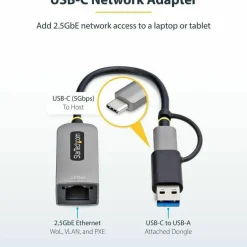 StarTech 2.5GbE USB-C to Ethernet Adapter with USB-A Converter, NBASE-T NIC, USB 3.0 Type-C 2.5/1G Multi Speed Network, USB 3.1 RJ45