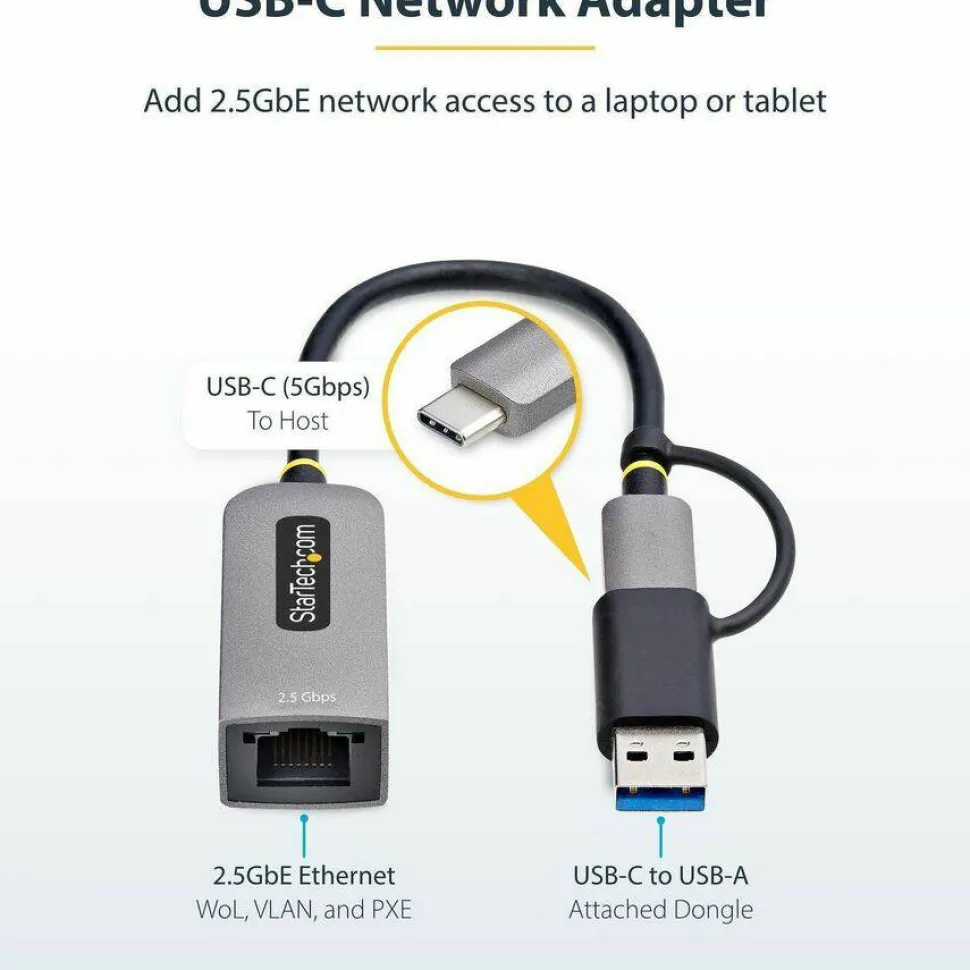 StarTech 2.5GbE USB-C to Ethernet Adapter with USB-A Converter, NBASE-T NIC, USB 3.0 Type-C 2.5/1G Multi Speed Network, USB 3.1 RJ45