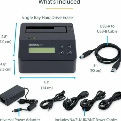 StarTech Hard Drive Eraser, Standalone HDD/SSD Sanitizer, 4Kn, Secure Erase Hard Disk Wiper Dock, Hardware Erasing Tool, TAA Compliant