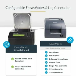 StarTech Hard Drive Eraser, Standalone HDD/SSD Sanitizer, 4Kn, Secure Erase Hard Disk Wiper Dock, Hardware Erasing Tool, TAA Compliant