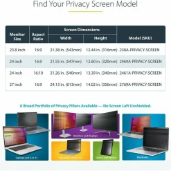 StarTech 24-inch 16:9 Computer Monitor Privacy Screen, Hanging Acrylic Filter, Monitor Protector/Shield, +/- 30 Deg., Glossy, TAA