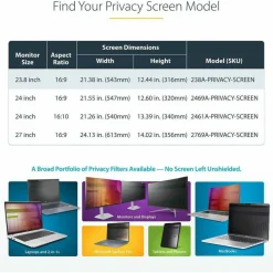 StarTech 23.8-inch 16:9 Computer Monitor Privacy Screen, Hanging Acrylic Filter, Monitor Protector/Shield, +/- 30 Deg., Glossy, TAA
