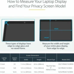 StarTech 14-inch 16:9 Flip-Over Privacy Screen w/Touch, Anti-Glare Privacy Filter, Laptop Monitor Screen Protector, Blue Light Filter