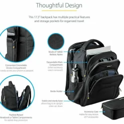 StarTech 17.3" Laptop Backpack w/ Removable Accessory Case, Professional IT Tech Backpack for Work/Travel/Commute, Nylon Computer Bag