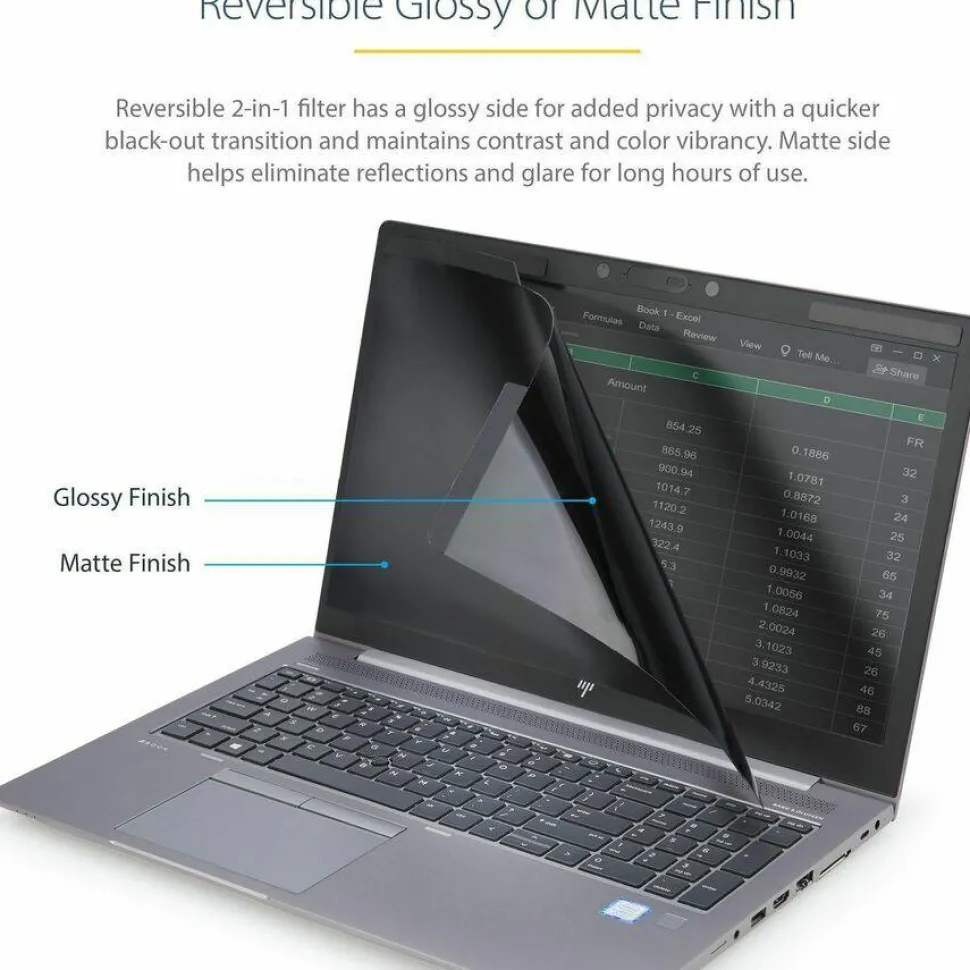 StarTech Laptop Privacy Screen for 15.6" Notebook, Removable Magnetic Laptop Security Filter, Blue Light Reducing, Matte/Glossy, TAA