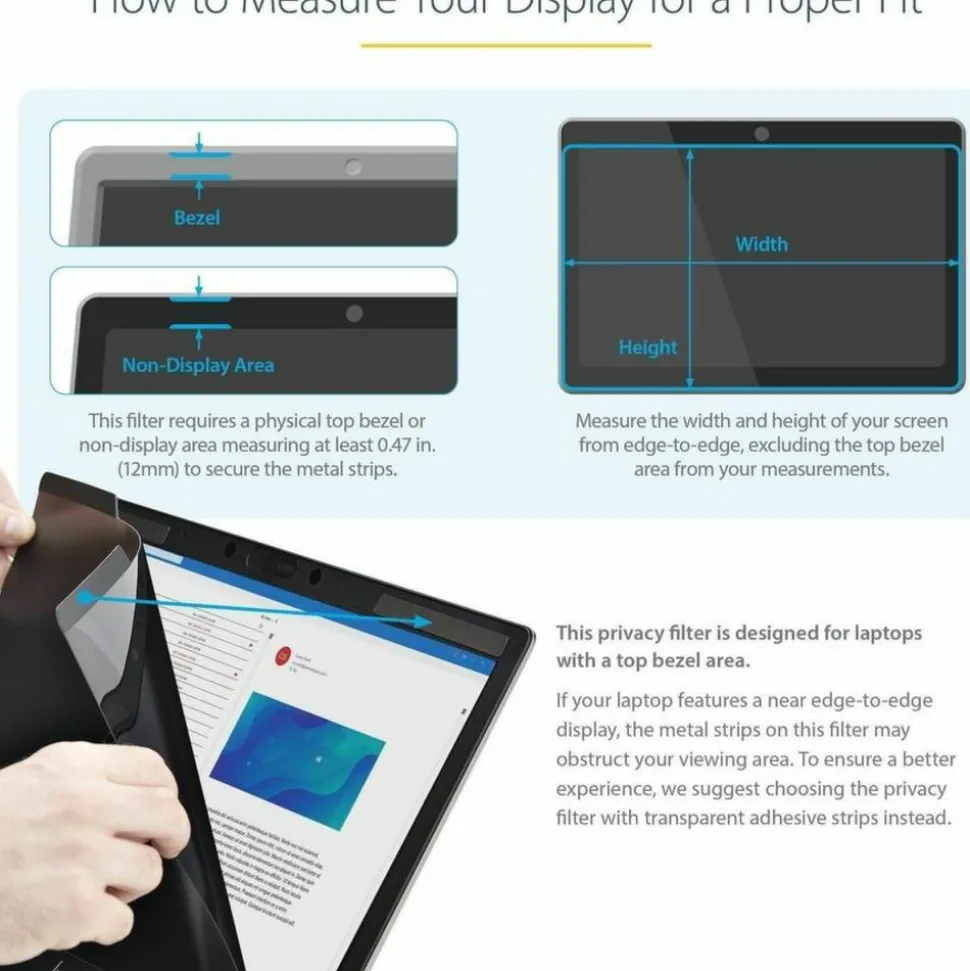 StarTech Laptop Privacy Screen for 15.6" Notebook, Removable Magnetic Laptop Security Filter, Blue Light Reducing, Matte/Glossy, TAA