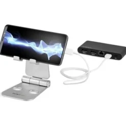StarTech Phone and Tablet Stand - Foldable Universal Mobile Device Holder - Smartphones/Tablets - Adjustable Cell Phone Stand for Desk