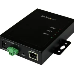 StarTech 2 Port Serial-to-IP Ethernet Device Server, RS232, Metal and Mountable, Serial Device Server, TAA