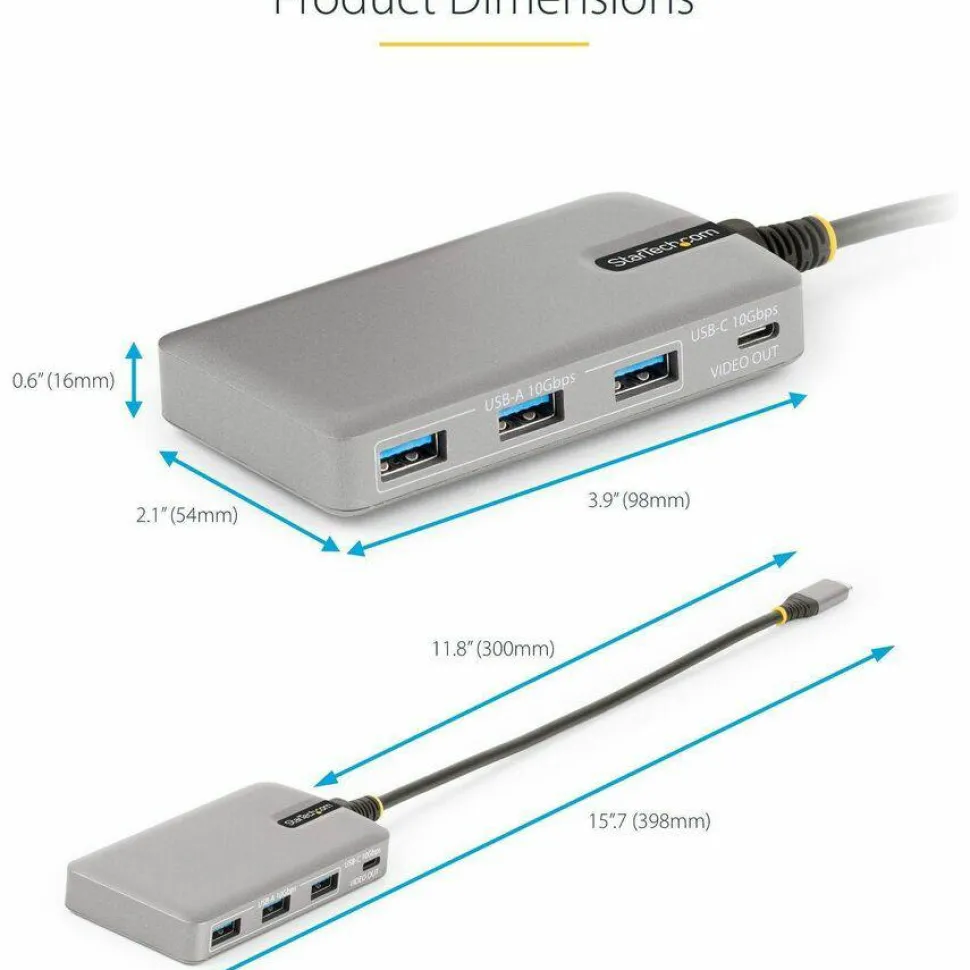 StarTech 4-Port USB-C Hub with USB-C DP Alt Mode Video Output, 3x USB-A, 1x USB-C, 100W Power Delivery Pass-Through, USB 3.2 10Gbps