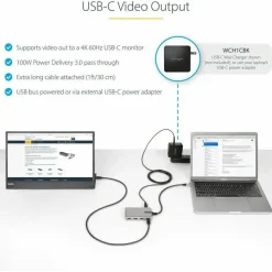 StarTech 4-Port USB-C Hub with USB-C DP Alt Mode Video Output, 3x USB-A, 1x USB-C, 100W Power Delivery Pass-Through, USB 3.2 10Gbps