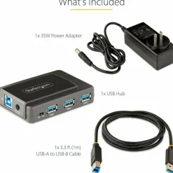 StarTech 7-Port USB Hub, USB 3.0 5Gbps, USB-A to 7x USB-A, Self Powered USB-A Expansion Hub w/ 35W Power Supply