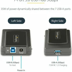 StarTech 7-Port USB Hub, USB 3.0 5Gbps, USB-A to 7x USB-A, Self Powered USB-A Expansion Hub w/ 35W Power Supply