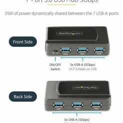 StarTech 7-Port USB Hub, USB 3.0 5Gbps, USB-A to 7x USB-A, Self Powered USB-A Expansion Hub w/ 35W Power Supply