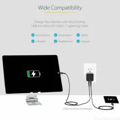 StarTech 2 Port USB Wall Charger, 17W Wall Charger Hub (2.4A & 1A port), Dual USB-A Power Adapter, Portable Charger for Phones/Tablets