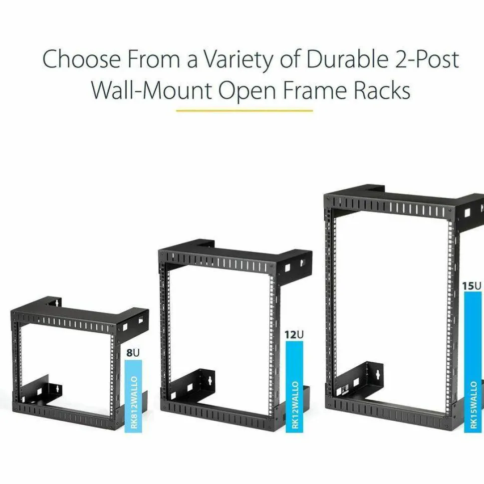StarTech 2-Post 12U Heavy-Duty Wall-Mount Network Rack, 19" Open Frame Server Rack for Computer Equipment, Wall Mount Data Rack
