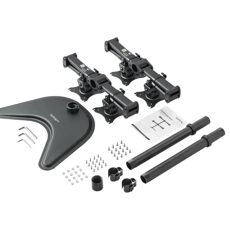 StarTech Quad Monitor Stand, Crossbar, Steel, Monitors up to 27" (17.6lb/8kg), VESA Monitor, Computer Monitor Stand, Monitor Arm